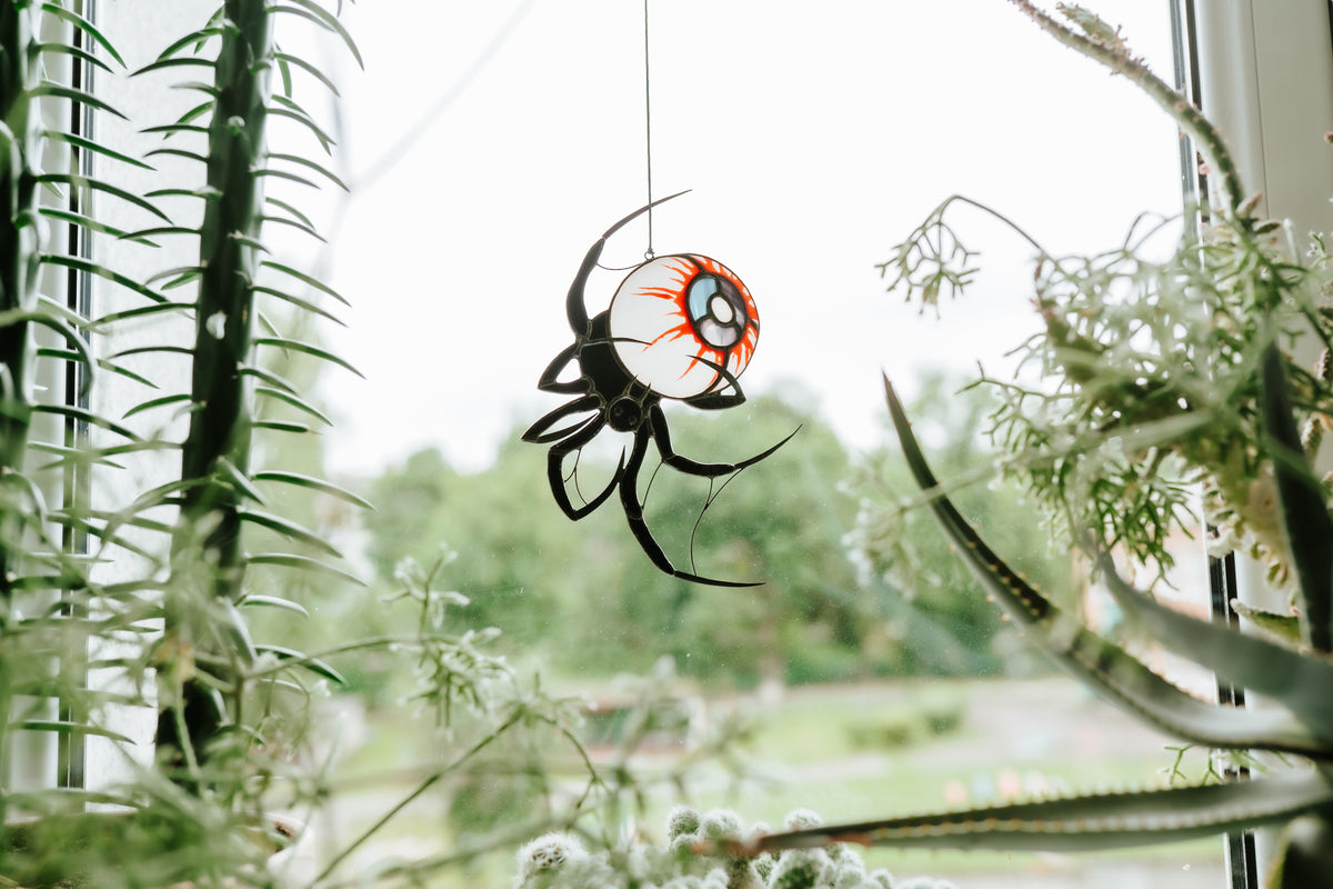 Handmade Stained Glass Spider Suncatcher | Gothic Halloween Window Decor | Made in Ukraine