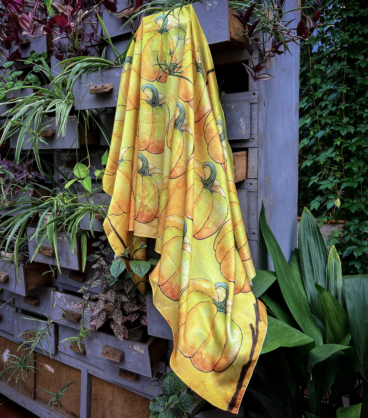 Halloween Pumpkin Silk Scarf - Orange Autumn Print | Spooky Fall Fashion Accessory Gift