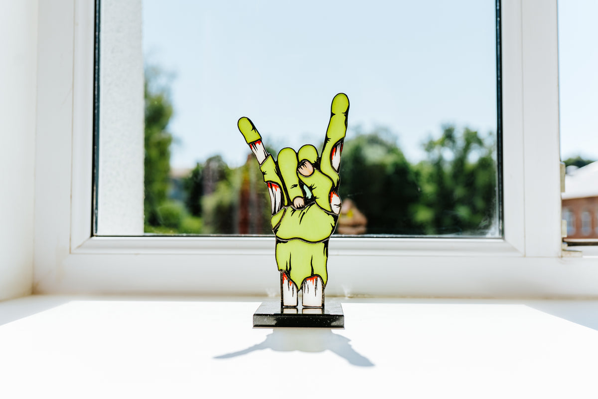 Handmade Stained Glass Rock On Zombie Hand Decor | Halloween Figurine | Made in Ukraine