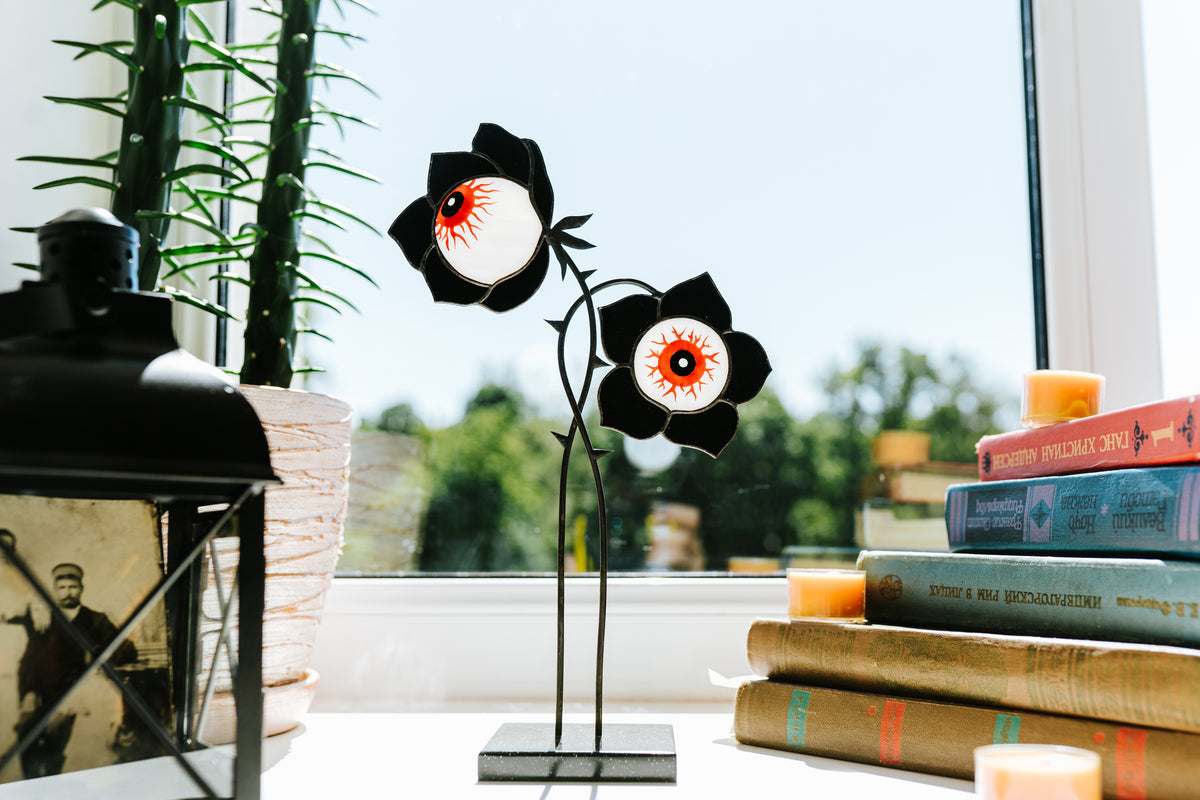 Handmade Stained Glass Eyeball Flower Table Decor | Gothic Halloween Decor | Made in Ukraine