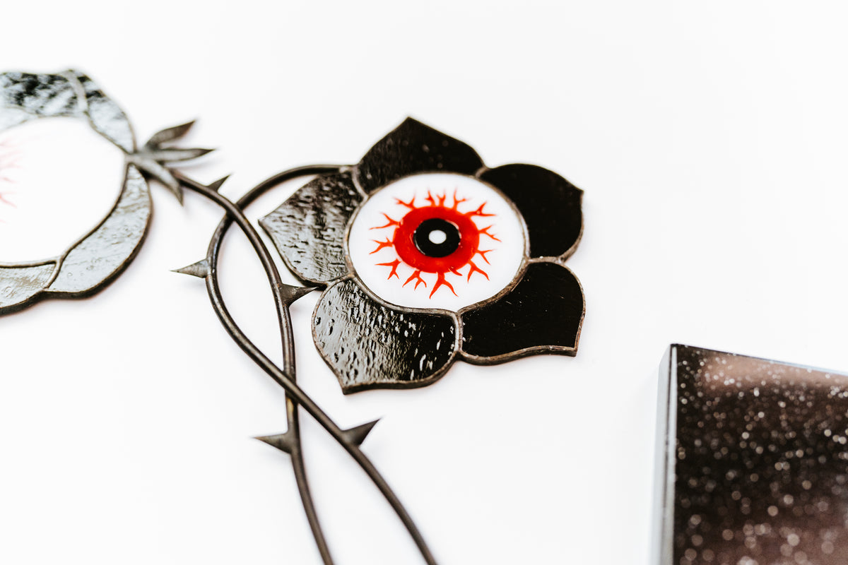 Handmade Stained Glass Eyeball Flower Table Decor | Gothic Halloween Decor | Made in Ukraine