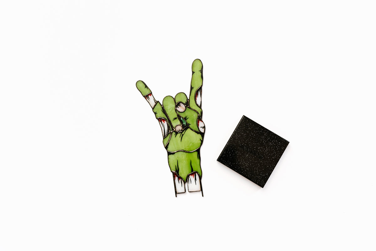 Handmade Stained Glass Rock On Zombie Hand Decor | Halloween Figurine | Made in Ukraine