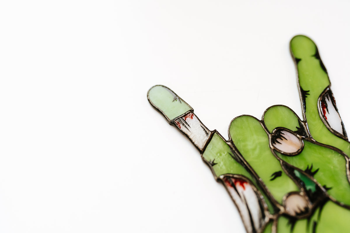 Handmade Stained Glass Rock On Zombie Hand Decor | Halloween Figurine | Made in Ukraine