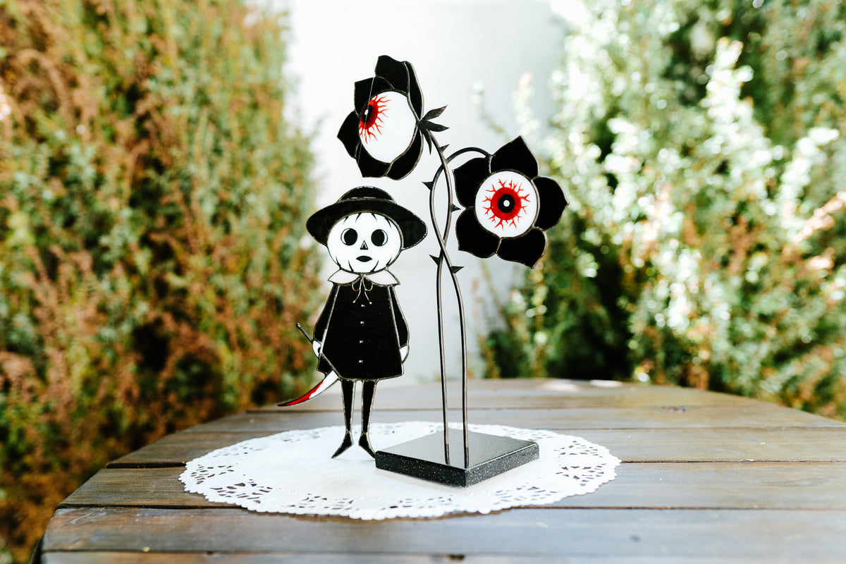 Handmade Stained Glass Scarecrow Girl Suncatcher | Spooky Halloween Decor | Made in Ukraine