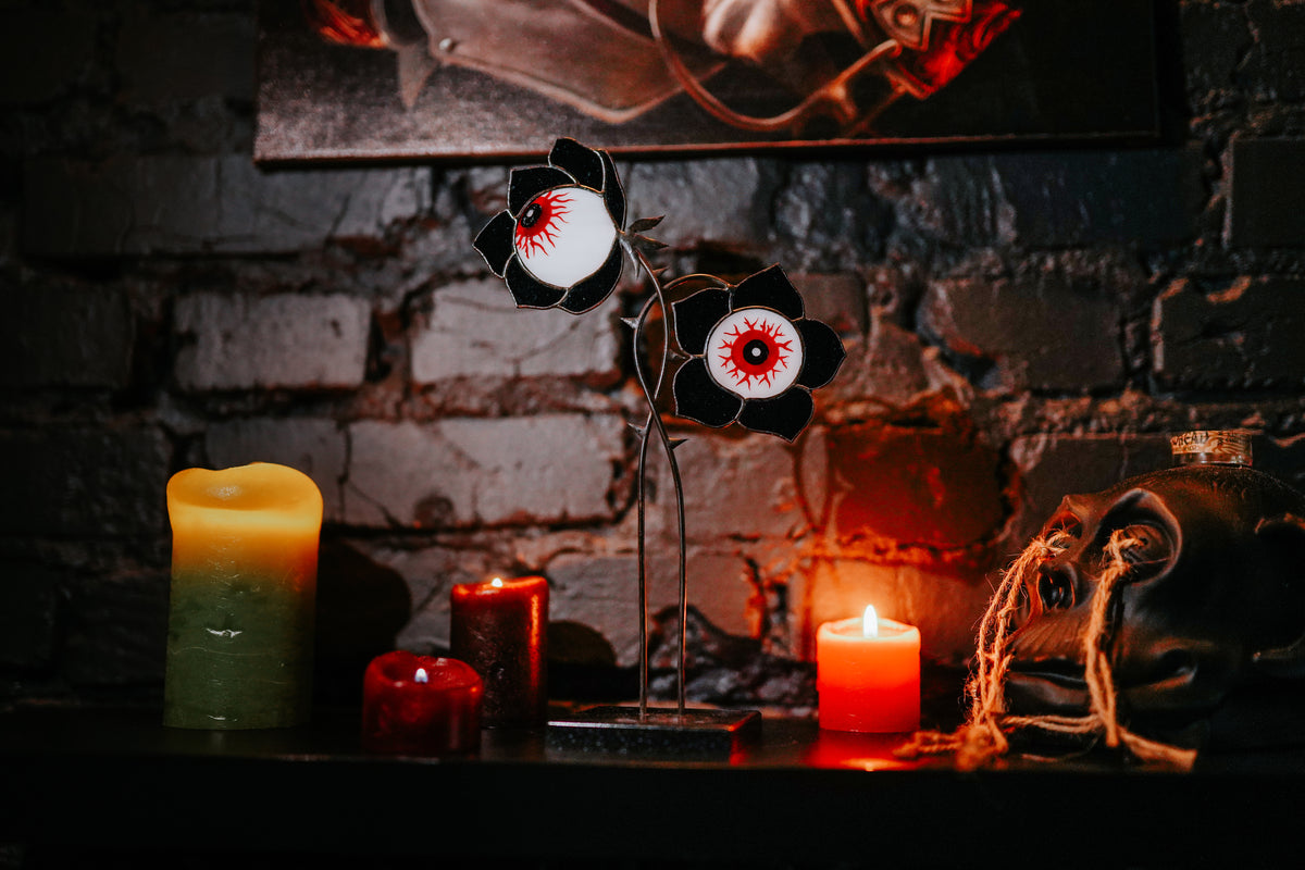 Handmade Stained Glass Eyeball Flower Table Decor | Gothic Halloween Decor | Made in Ukraine