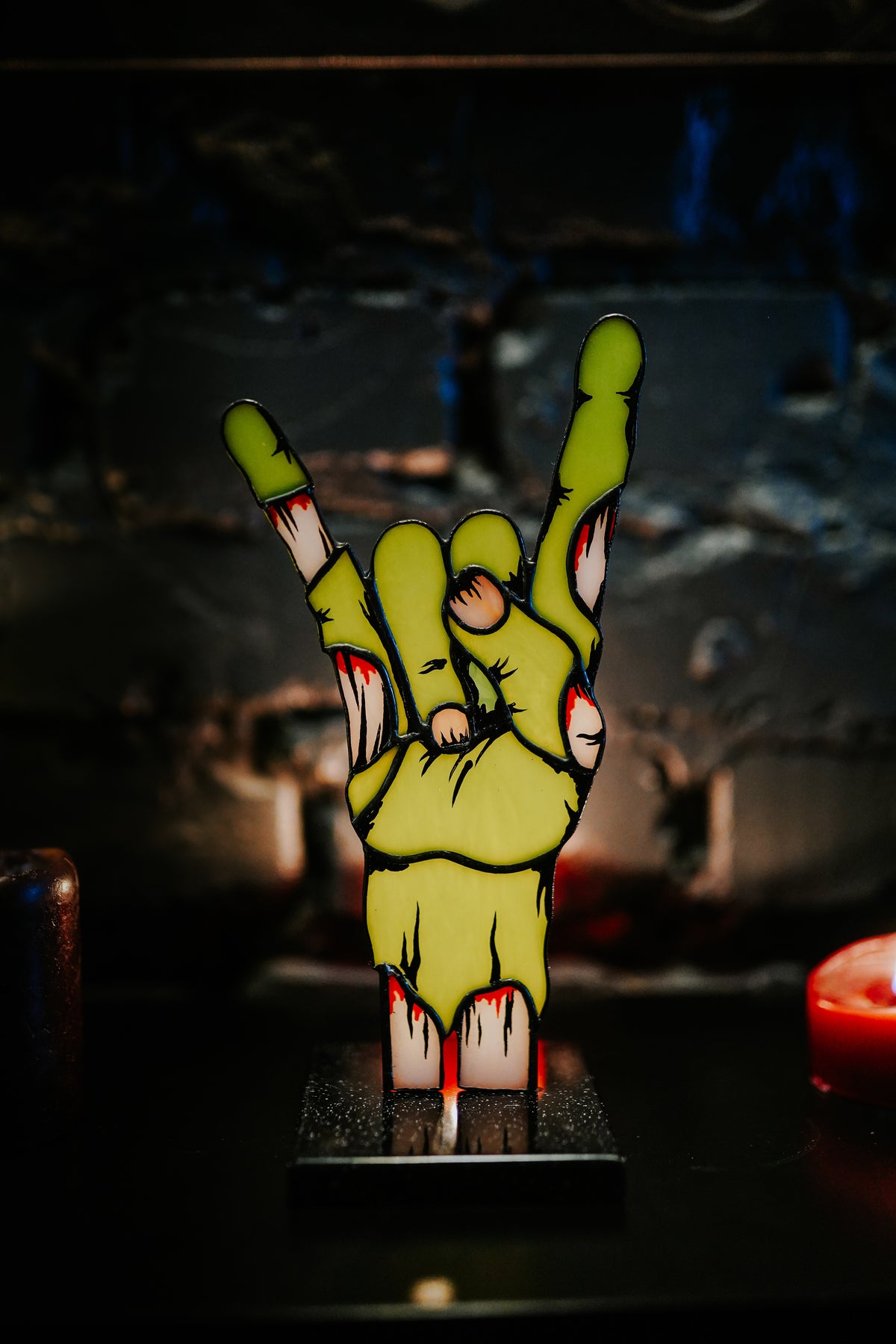 Handmade Stained Glass Rock On Zombie Hand Decor | Halloween Figurine | Made in Ukraine