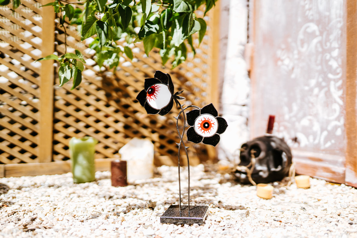 Handmade Stained Glass Eyeball Flower Table Decor | Gothic Halloween Decor | Made in Ukraine