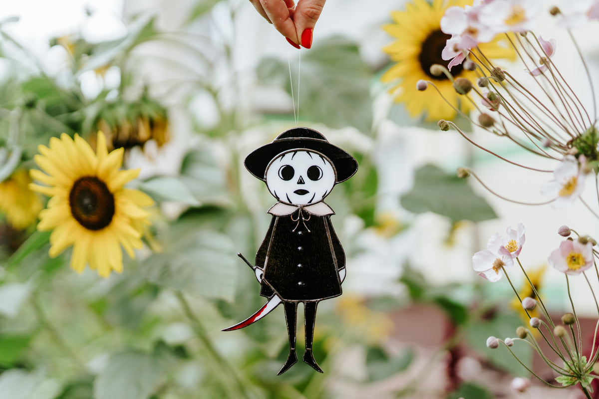 Handmade Stained Glass Scarecrow Girl Suncatcher | Spooky Halloween Decor | Made in Ukraine