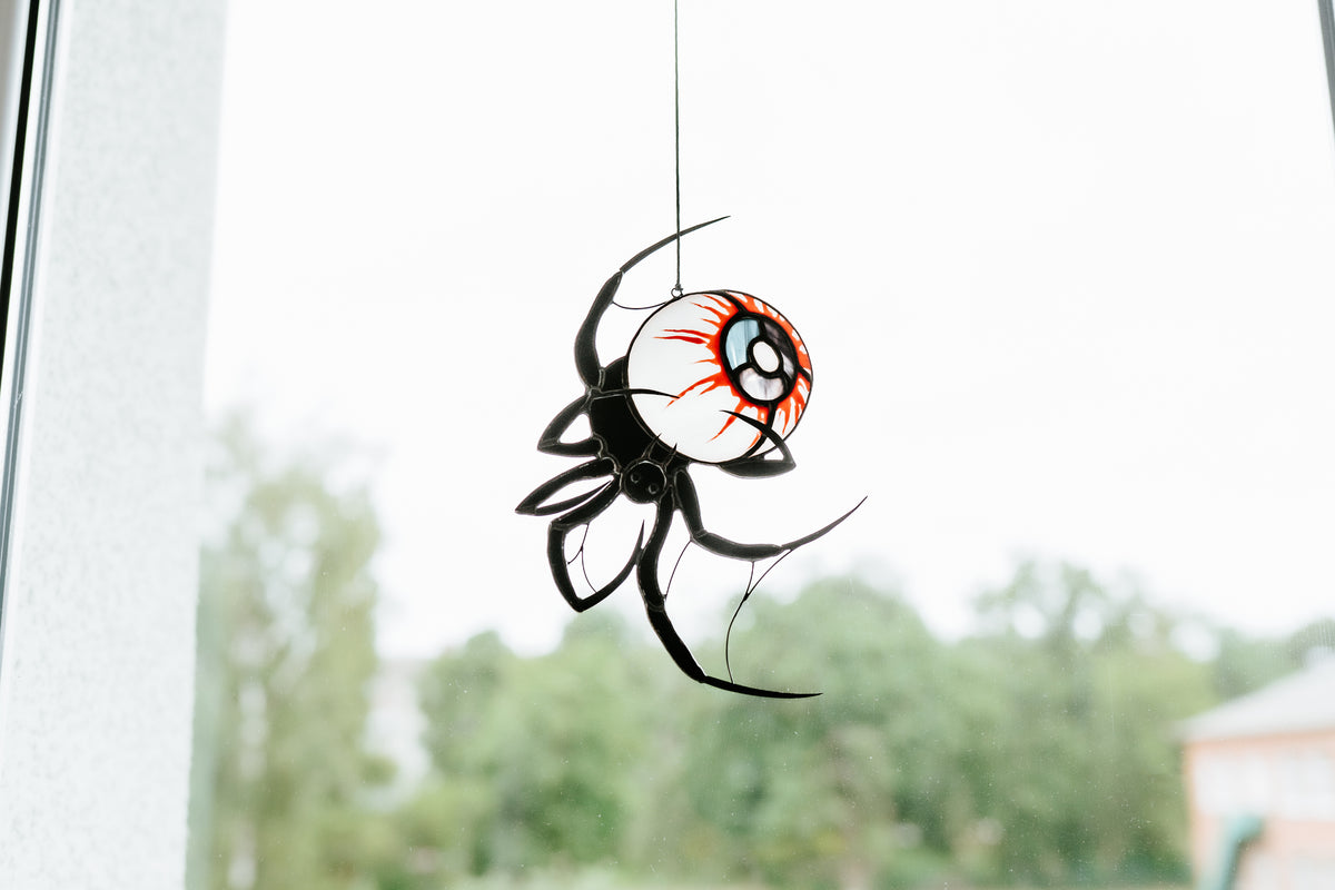 Handmade Stained Glass Spider Suncatcher | Gothic Halloween Window Decor | Made in Ukraine