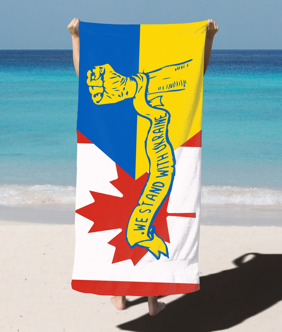 Beach Towel-flag Ukraine + Canada "We stand"