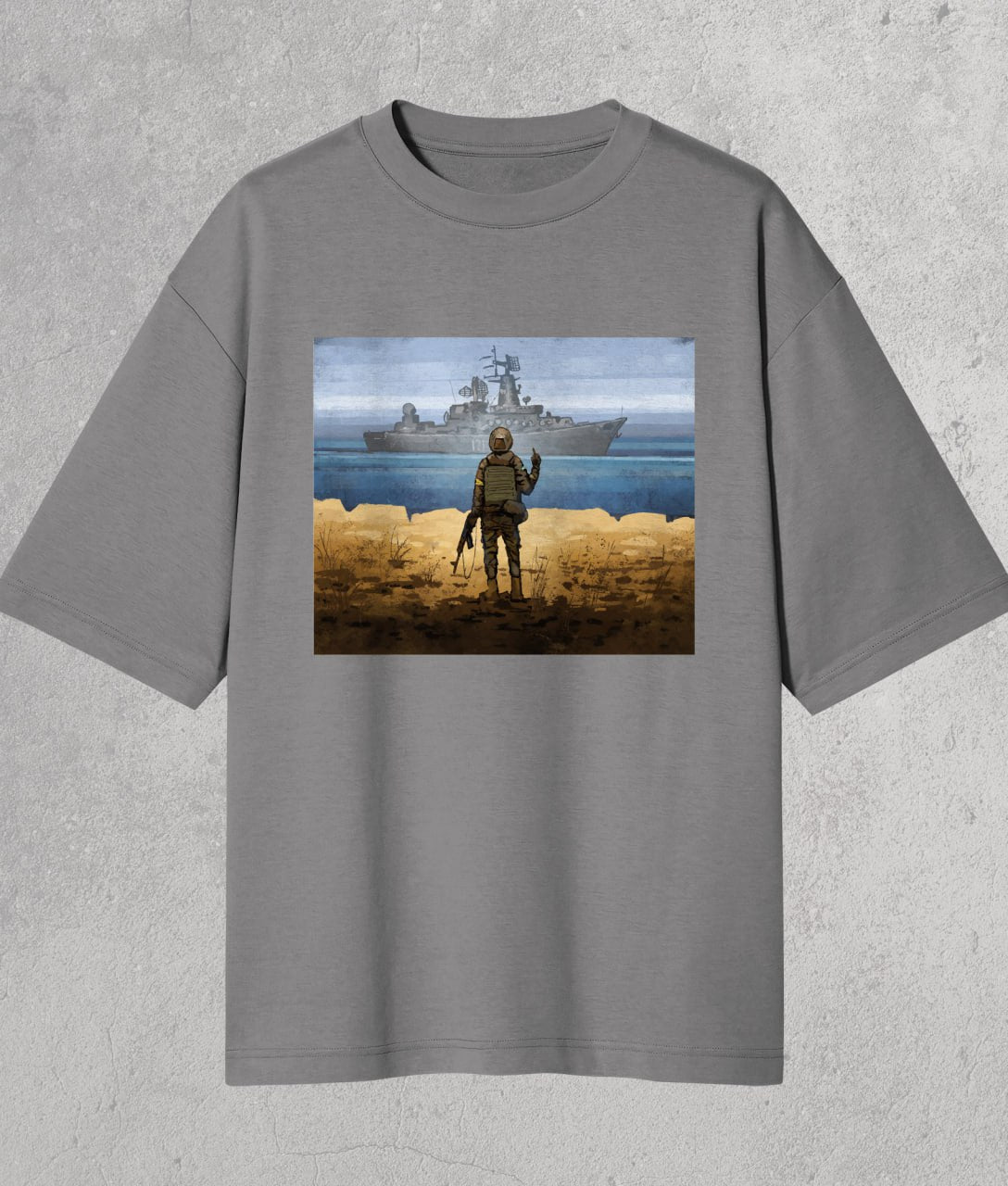 Оверсайз футболка з російським військовим кораблем 