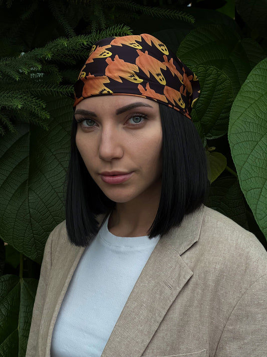 Halloween Ghost Silk Scarf | Orange Spooky Print Shawl | Cute Ghost Rave Festival Outfit Accessory