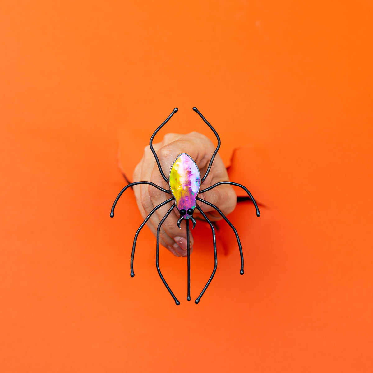 Handmade Stained Glass Spider Pot Decor | Halloween Plant Decoration | Made in Ukraine