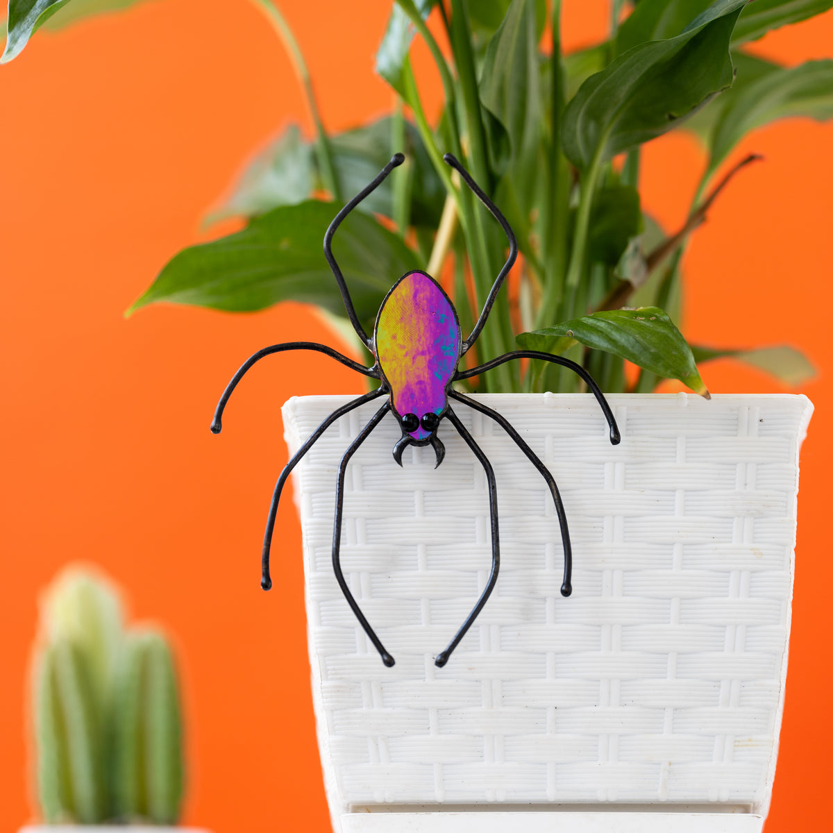 Handmade Stained Glass Spider Pot Decor | Halloween Plant Decoration | Made in Ukraine