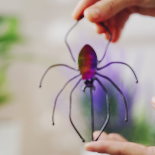 Handmade Stained Glass Spider Pot Decor | Halloween Plant Decoration | Made in Ukraine